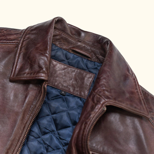 Wholesale Leather Fabric International Brown Jacket <b>Zip</b> <b>up</b> Genuine Leather Jacket for Men - Product Image 3