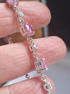 Sterling Silver Pink Sapphire <b>Bracelet</b> with Zircon Accents 7 Inch Handmade <b>Gemstone</b> Jewelry Wholesale Export - Product Image 6