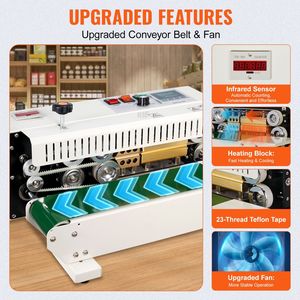 เครื่องซีลปากถุงแบบต่อเนื่อง ควบคุมอุณหภูมิแบบดิจิตอล ความกว้างการซีล 0.24-0.47 นิ้ว/6-12 มม. เครื่องซีลแนวนอนสำหรับ - Product Image 2