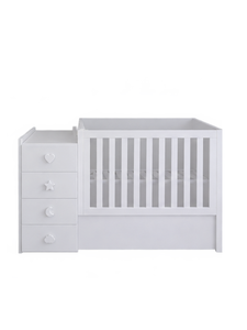 Cuna convertible blanca 4 en 1 con cómoda de 4 cajones para bebés - Product Image 1