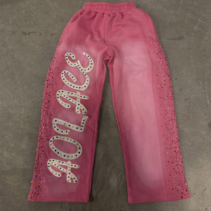 Conjunto de Sudadera con Capucha Oversize Personalizada con Pedrería y Pantalones de Chándal Anchos de Cintura Alta Estilo Vintage con Pedrería para Hombre y Mujer - Product Image 6