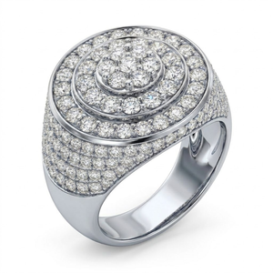 Anillo Masculino de Oro Blanco Sólido de 18k, Grueso y Redondo, con Diamantes Naturales en Pavé, Joyería Personalizada a Medida, Pieza Distintiva para Hombre - Product Image 1