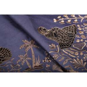 Tela de Satén Semiseda Azul Marino con Bordado Floral de Aves, 58 Pulgadas de Ancho, Transpirable - TFAB SEMI SILK EMB03 146 - Product Image 2