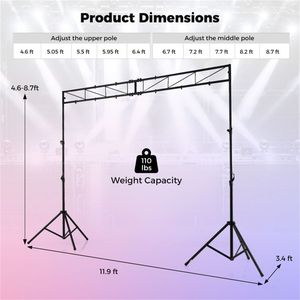 Supporto per luci da palco pieghevole da 8,7 piedi, traliccio metallico regolabile in altezza da 10 piedi per DJ, matrimoni, concerti, attrezzatura per illuminazione da 4,6-8,7 piedi - Product Image 6