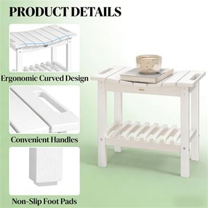 <b>White</b> Storage Shower Bench <b>Small</b> Side <b>Table</b> Dual-Purpose Coffee <b>Table</b> for Patio Use - Product Image 4