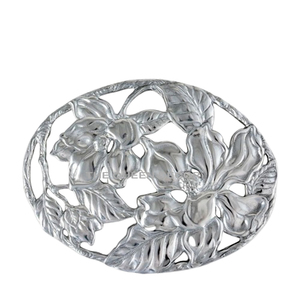 Aluminum Metal Oval Shape Beautiful Leaf Design <b>Silver</b> Finished Stone <b>Coasters</b> Luxury Handmade Fancy Style - Product Image 1