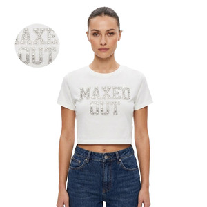 New Custom <b>Rhinestone</b> Bling Graphic Tee Trendy Streetwear women's shirt Soft Cotton Base Versatile Pairing Loose Fit Cropped - Product Image 1