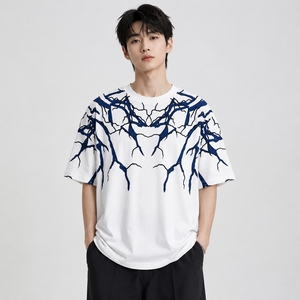 Camiseta de Manga Corta para Hombre, Personalizada, Tejida, de Poliéster/Algodón, Holgada, con Hombros Caídos, Estampado Gráfico, Cuello Redondo, Estilo Urbano, Premium - Product Image 1