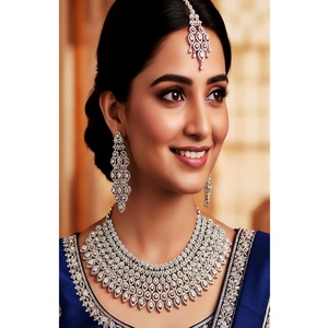 Stylish Silver Plated <b>Crystal</b> Rhinestone Necklace Earrings <b>Set</b> Round Brilliant Cut Classic Wedding Jewelry for Women - Product Image 1