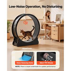 Rueda de Ejercicio para Gatos de Madera Negra de 48 Pulgadas, Capacidad de 28 Libras, Caminadora para Gatos de Interior con Pista Alfombrada, Mecanismo de Bloqueo Silencioso, Fitness y Deporte - Product Image 4
