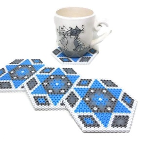 Sky Blue Cotton Embroidered Luxury Geometric Pattern Christmas Drinking <b>Coaster</b> Handmade Creations - Product Image 1