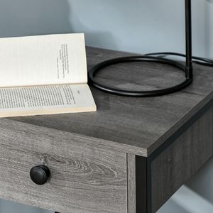 Tavolino Laterale Industriale Grigio con Ripiano e Cassetto per Soggiorno o Camera da Letto - Product Image 6
