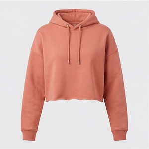 Customized Womens Drawstring Crop Top <b>Drop</b> Shoulder Hoodie Full Sleeve 100% Cotton Design OEM Knitted Color Streetwear - Product Image 1