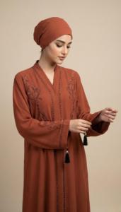 Purple Embroidered Dubai <b>Abaya</b> With Long Sleeves Floor Length Modest Dress For Women Round Neck Cotton Loose Fit Daily Wear - Product Image 5