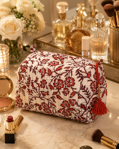Eco Friendly Cotton Cosmetic Bag Set Artisan Crafted Bohemian Floral Prints <b>Makeup</b> Travel Case Lightweight Washable Dopp Kit - Product Image 6
