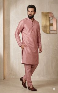 <b>Mens</b> Premium Polyester Wrinkle Free Quick Dry All Seasons <b>Kurta</b> Pyjama Set Traditional Indian Party & Festive Ethnic Wear - Product Image 4