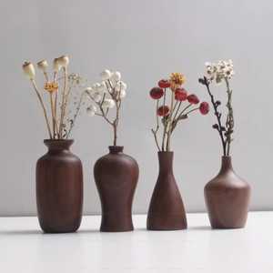 Vase à fleurs rond en bois artisanal moderne, petit support de table en bois massif, conteneur minimaliste pour fleurs séchées, décoration - Product Image 5
