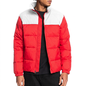 Chaqueta Acolchada para Hombre, Color Rojo y Negro, con Cuello Alto y Cierre, Resistente al Viento, Abrigo Casual de Invierno, Relleno Grueso de Poliéster - Product Image 4