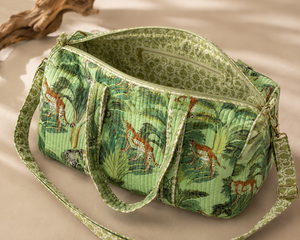 Cotton Quilted Bohemian Style Travel Duffel <b>Bag</b> Green Zipper Closure Carry on Luggage <b>Overnight</b> Weekend Shoulder <b>Bag</b> Women - Product Image 3