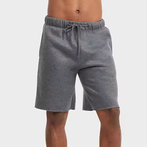 Shorts Bermuda en molleton de coton gris pour homme, taille élastiquée avec cordon de serrage, décontracté, pour l'été, taille mi-haute, couleur unie, en tissu tricoté, style jogger - Product Image 5