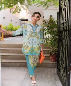 RICH LOOK VISCOSE RAYON PRINTED WORK CO-ORD SET DAILY WEAR WHOLESALE PRICE ETHNIC GARMENT 85061 SKY - Product Image 1