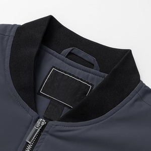 Blouson bomber bleu marine pour homme, col montant, couleur unie, polyester, coupe-vent, décontracté, automne, coupe régulière, fermeture éclair - Product Image 4
