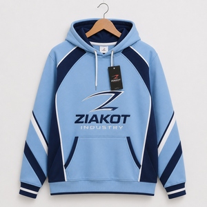 Wholesale Direct ZIAKOT INDUSTRY Best Selling Custom Stitched Light Blue Navy-White Sports Pullover Sweatshirt <b>Hoodie</b> - Product Image 1