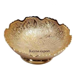 Handicraft Brass Gold Decorative Fruit Bowl Premium Quality Metal Bowl For Dates And <b>Sweets</b> With Wedding <b>Party</b> Embossed Finished - Product Image 1