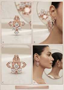 Pendientes de Diamantes de Oro Rosa de 9K Chapados en Oro para Mujer, Clásicos, Redondos, con Corte Brillante - Product Image 2