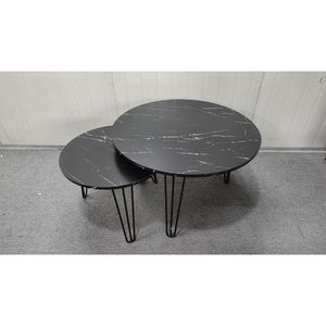 Set di 2 Tavolini da Caffè Rotondi 27.56 con Base in Metallo Resistente e Piano in Marmo, Set di Tavolini Circolari per Soggiorno - Product Image 4