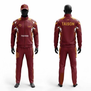 Conjunto Deportivo Premium de 300 GSM en Poliéster para Entrenamiento de Cricket, con Logotipo Personalizado, Paneles Atléticos en Color Granate y Dorado, Chaqueta y Pantalones - Product Image 1
