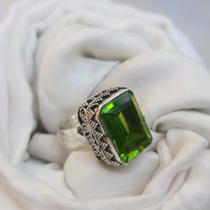 Handcrafted Brass Green Gemstone <b>Ring</b> Large Rectangular Emerald Cut <b>Statement</b> <b>Ring</b> Wholesale Jewelry for Women - Product Image 4