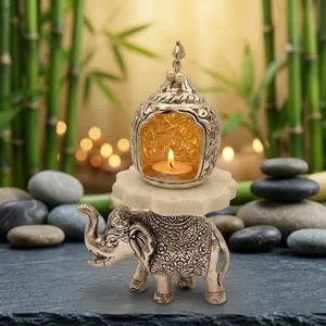 Porte-bougie en forme d'éléphant avec plateau en marbre - Product Image 3