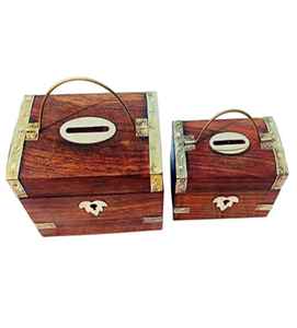 Caja de Ahorro de Madera Hecha a Mano Estilo Vintage, Cofre Decorativo para Recuerdos con Asa, Regalo Corporativo de Lujo, Hucha de Madera - Product Image 1