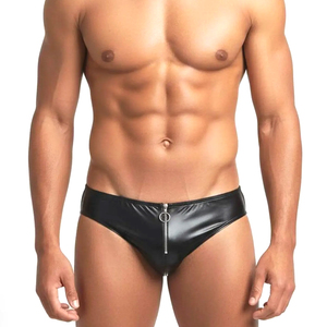 New Arrival Premium Quality Sleek Fit Classic Rise Cut Zipper Front High Performance Leather Fashion Underwear Suitable Clubwear - Product Image 1