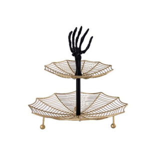 Soporte Metálico de Varios Niveles con Diseño de Telaraña y Adorno de Mano de Esqueleto Negra para Decoración de Fiestas, Artículos de Comida y Servicio de Cupcakes, Cuenco de Lujo - Product Image 1