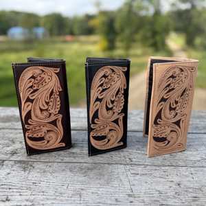 2026 Arrival Unisex Vintage 100% Genuine Leather Short Handmade Florals Embossing Geometric Pattern Fold Closure <b>RFID</b> Blocking - Product Image 3