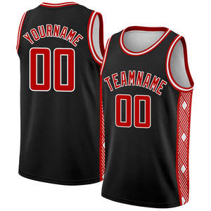 Maillot de basket-ball personnalisé noir, rouge et blanc avec lignes abstraites sur les côtés, édition authentique City - Product Image 1