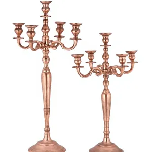 Candélabre de luxe artisanal en cuivre plaqué à 5 bras pour la décoration de la maison, de mariages, de fêtes de Noël, modèle Shah sur pied - Product Image 1