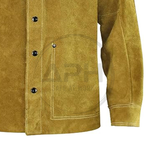 Veste de soudeur en cuir fendu à manches longues, col montant, boutonnée sur le devant, vêtement professionnel pour atelier, veste de travail en cuir pour soudeur - Product Image 5