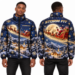 Men's Christmas <b>Santa</b> Snowmobile Puffer Jacket Sublimation Print Winter Coat <b>Stand</b> Collar Zipper Windproof - Product Image 4