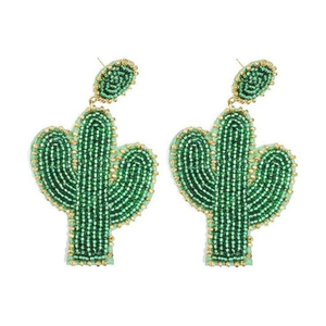 Boucles d'oreilles brodées de perles en forme de cactus et perles 100% verre pour femmes, à porter lors des festivals et des événements - Product Image 1