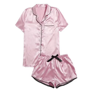 Pyjama en soie sur mesure pour femme avec cordon de serrage, robe de nuit et pyjama pour la maison, vêtements de nuit pour adulte - Product Image 1