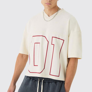 T-shirt Homme Oversize Col V Manches Courtes 100% Coton Tricoté Écologique Décontracté avec Imprimé Rouge 01 sur le Devant - Product Image 1