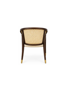 Chaise de salle à manger moderne du milieu du siècle, dossier en rotin courbé, structure en bois, chaise d'appoint rembourrée beige, pieds solides - Product Image 6