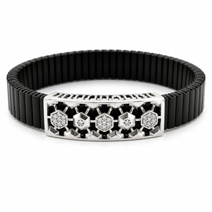 925 Sterling <b>Silver</b> Black Link Bracelet Cubic Zirconia High Polish Geometric Hexagon <b>Mens</b> Unisex Modern Design for Party Wedding - Product Image 1