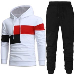 Ensemble sweat à capuche et jogging pour homme, coupe classique, style décontracté, color block, en polyester et coton French Terry, idéal pour l'automne - Product Image 1