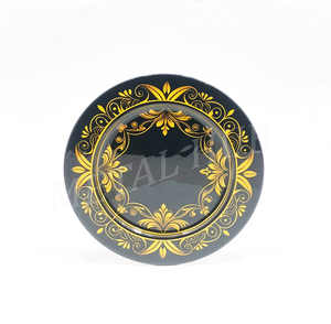 Stainless Steel Decorative Charger <b>Plate</b> with Gold Vintage Enamel Pattern Round Metal Table <b>Plate</b> for Dining Setup Use - Product Image 3