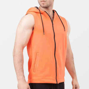 Chaleco con Capucha sin Mangas para Hombre, Color Naranja, Cierre Frontal con Cremallera, Estilo Casual, Corte Regular, Ropa Deportiva - Product Image 4