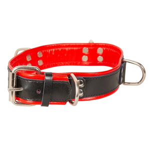 Collier ras du cou en cuir PU rouge et noir avec anneaux en D et clous argentés, accessoire de mode unisexe - Product Image 5